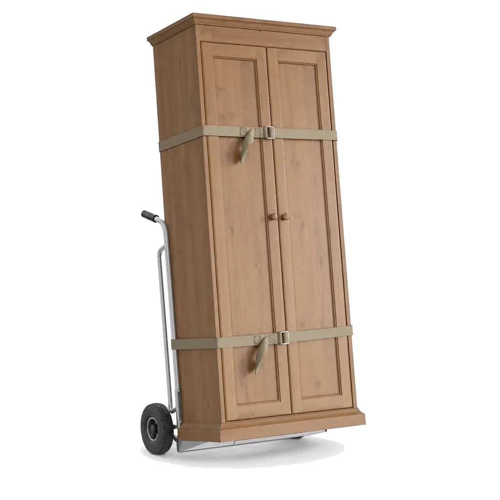 Illustration of a wardrobe being carried up stairs