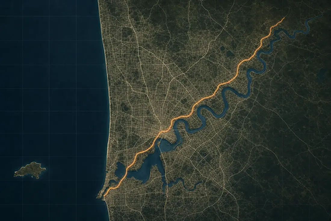 Stylised navigation map of the Perth metropolitan area showing the Indian Ocean coast, the Swan River and the suburbs Furniture Removalists Perth cover